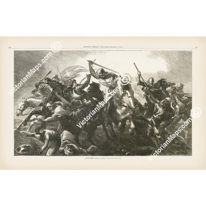CRUSADERS from a painting by Sir John Gilbert - double-page engraved illustration Harper's Weekly magazine 1876 art print poster canvas gift