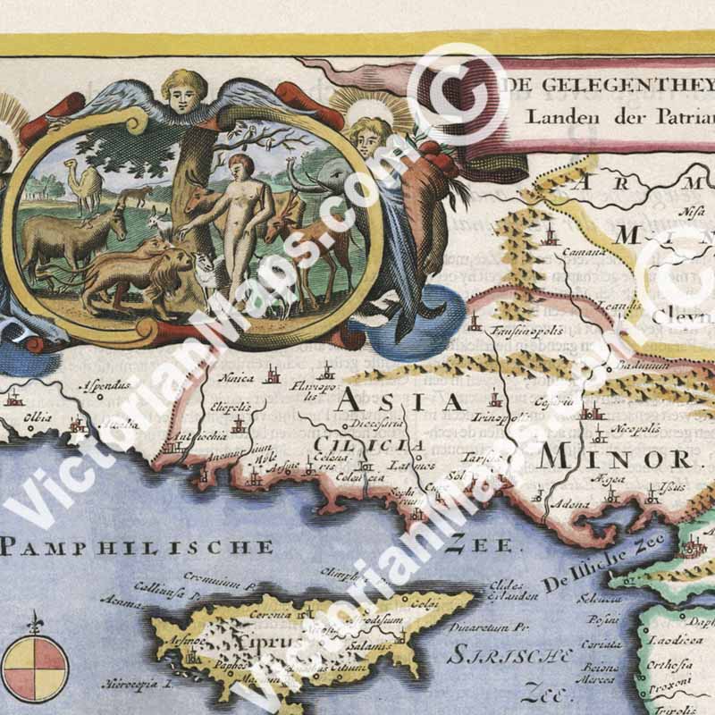 De Gelegentheyt van t'Paradys, a Map of the Holy Land or the Earthly Paradise - a print by Stoopendaal - Keur, 1738 art poster canvas gift