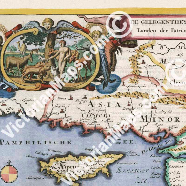 De Gelegentheyt van t'Paradys, a Map of the Holy Land or the Earthly Paradise - a print by Stoopendaal - Keur, 1738 art poster canvas gift