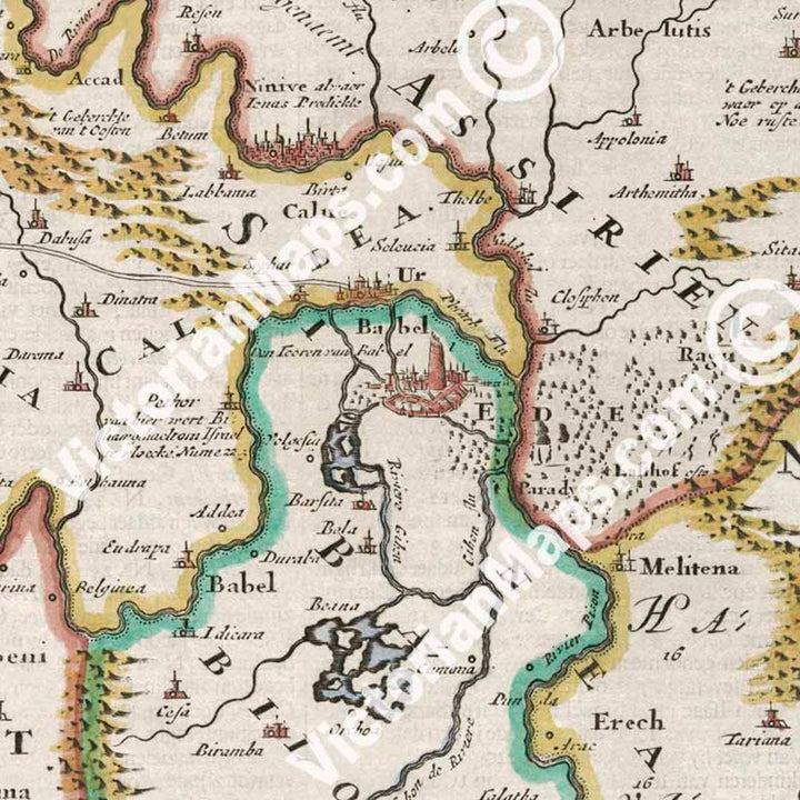 De Gelegentheyt van t'Paradys, a Map of the Holy Land or the Earthly Paradise - a print by Stoopendaal - Keur, 1738 art poster canvas gift