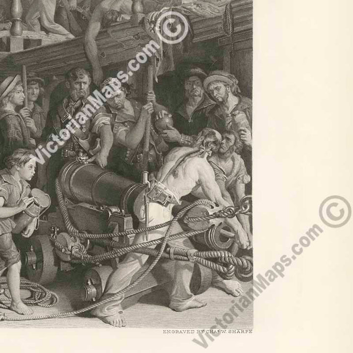 Death of Nelson at the Battle of Trafalgar... - an engraved print by C. Sharpe (after D.Maclise), Art Union of London, 1875 art poster canvas gift