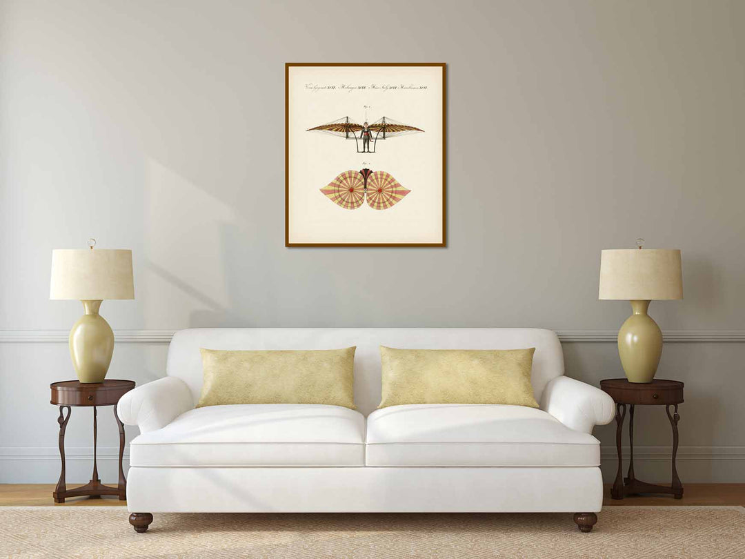 Degen's Flying Machine, Ornithopter early aircraft - an illustration from "Bilderbush fur Kinder" by F. J. Bertush, 1807 art print poster canvas gift