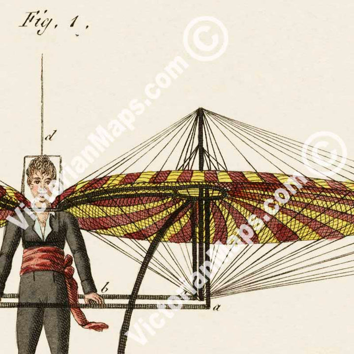 Degen's Flying Machine, Ornithopter early aircraft - an illustration from "Bilderbush fur Kinder" by F. J. Bertush, 1807 art print poster canvas gift