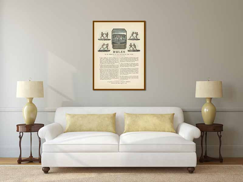 Boxing RULES to be observed in all battles on the stage, engraved broadside print, 1743 art poster canvas gift