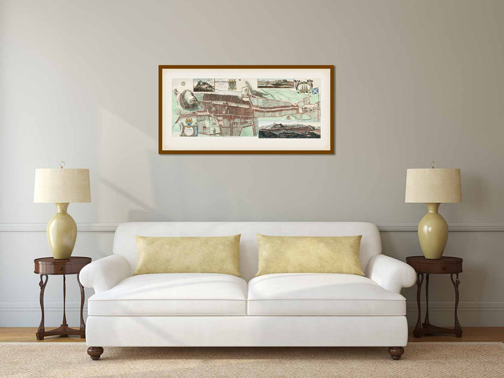 The Edinburgh Edenburgh Exactly done from the Original of ye Famous De Wit - a panoramic plan map by A. Johnston, J. Bowles 1710 art print poster canvas gift