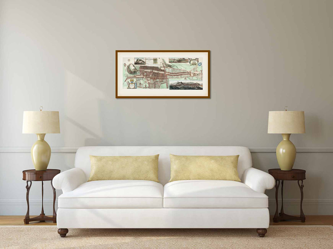The Edinburgh Edenburgh Exactly done from the Original of ye Famous De Wit - a panoramic plan map by A. Johnston, J. Bowles 1710 art print poster canvas gift