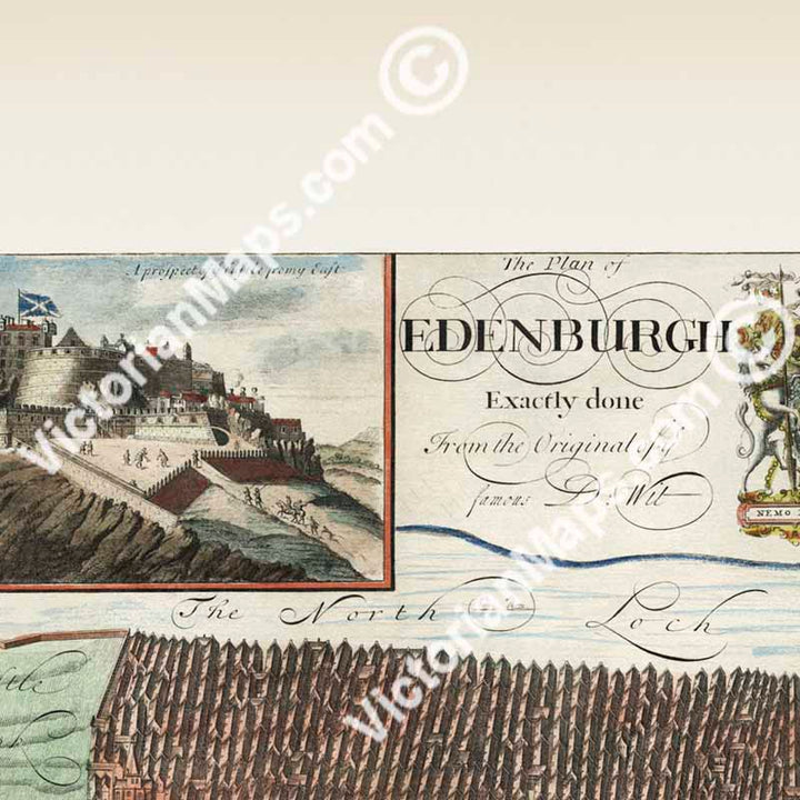 The Edinburgh Edenburgh Exactly done from the Original of ye Famous De Wit - a panoramic plan map by A. Johnston, J. Bowles 1710 art print poster canvas gift