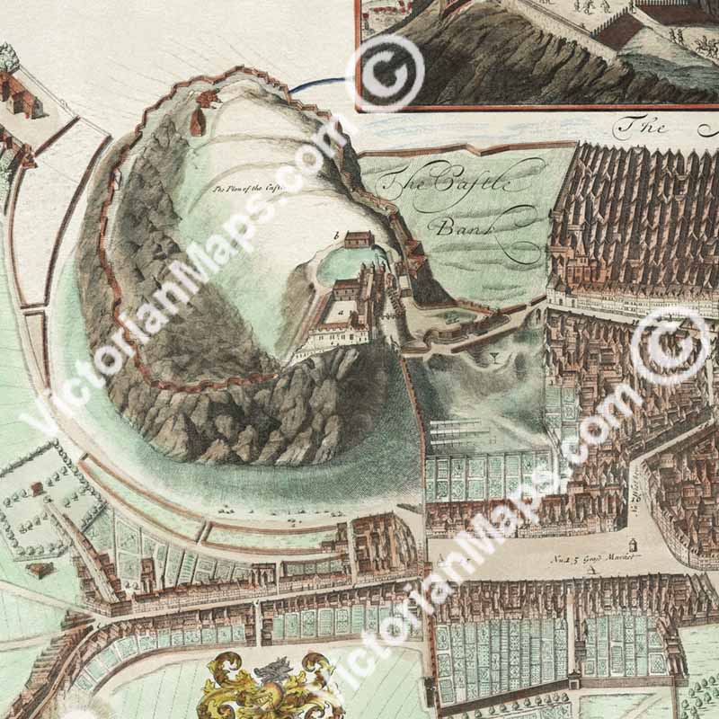 The Edinburgh Edenburgh Exactly done from the Original of ye Famous De Wit - a panoramic plan map by A. Johnston, J. Bowles 1710 art print poster canvas gift