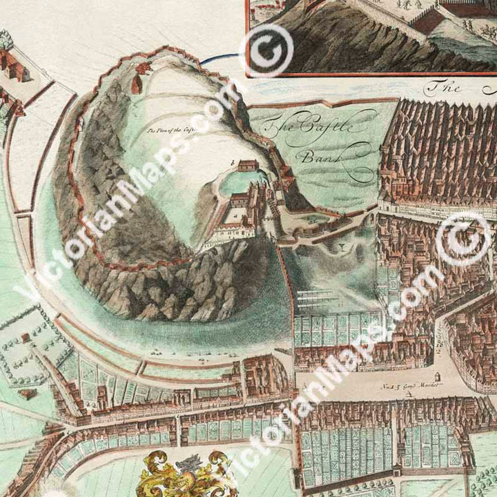 The Edinburgh Edenburgh Exactly done from the Original of ye Famous De Wit - a panoramic plan map by A. Johnston, J. Bowles 1710 art print poster canvas gift