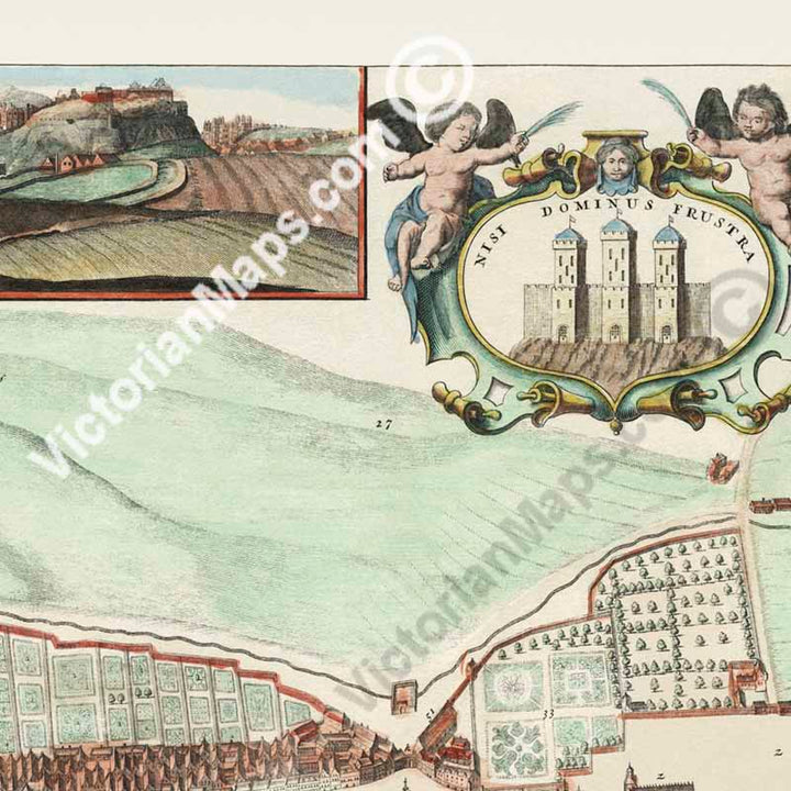 The Edinburgh Edenburgh Exactly done from the Original of ye Famous De Wit - a panoramic plan map by A. Johnston, J. Bowles 1710 art print poster canvas gift
