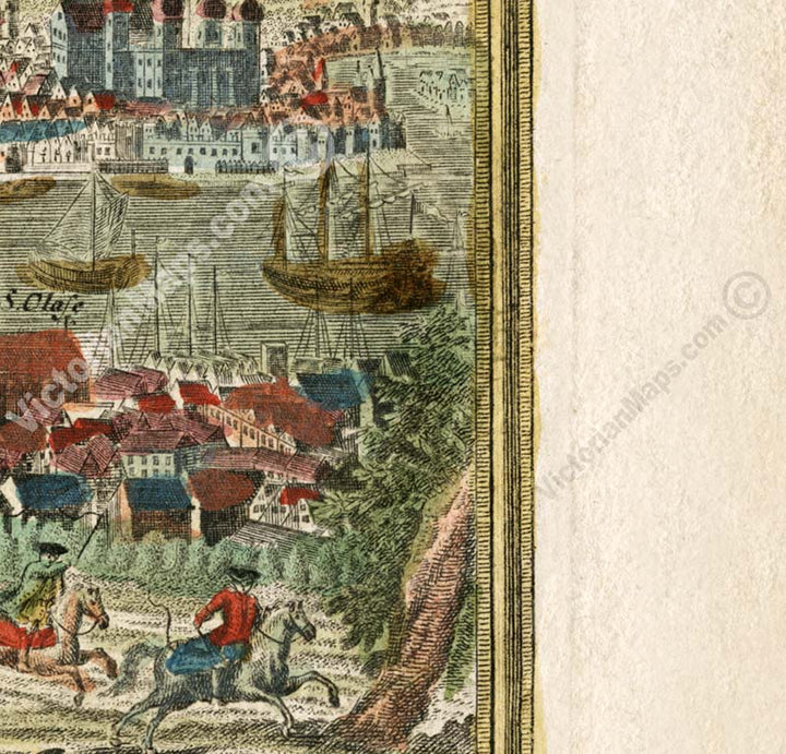 London Londen Londinium - a panoramic bird's eye view cityscape print by Engelbrecht, 1720 art poster canvas map gift