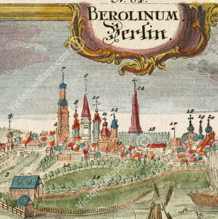 BERLIN / BEROLINUM - a panoramic cityscape print by M. Engelbrecht, 1720