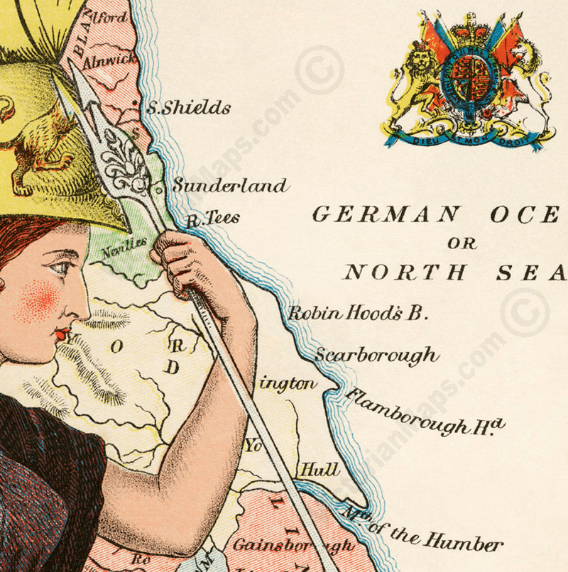 Beautiful England... - a humorous anthropomorphic map of England and Wales by W. Harvey, 1868