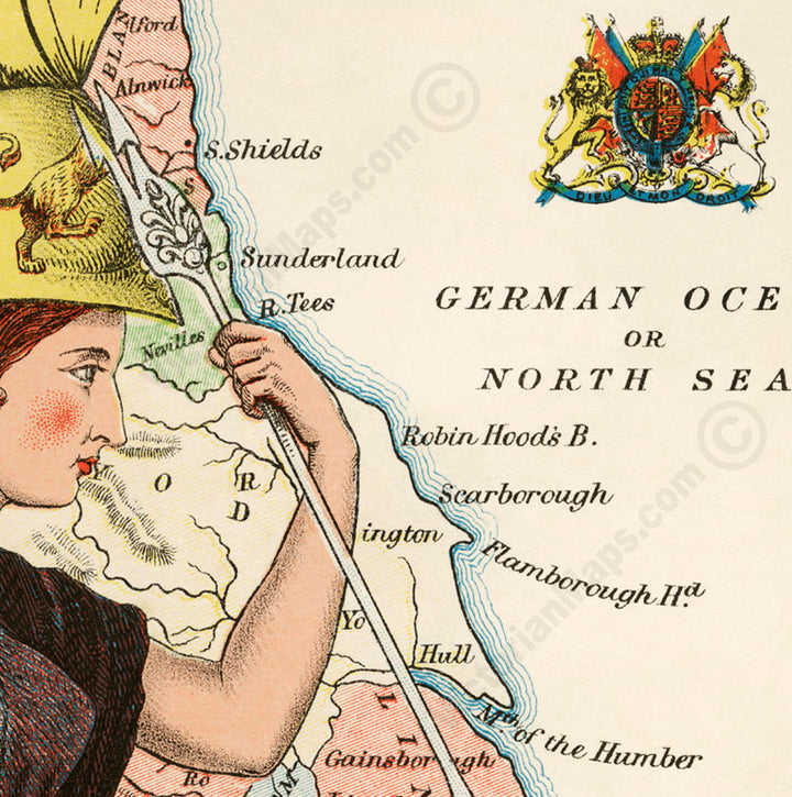 Beautiful England... - a humorous anthropomorphic map of England and Wales by W. Harvey, 1868