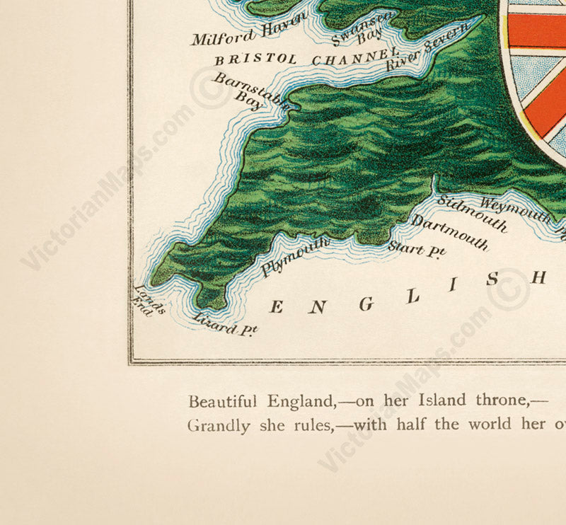 Beautiful England... - a humorous anthropomorphic map of England and Wales by W. Harvey, 1868