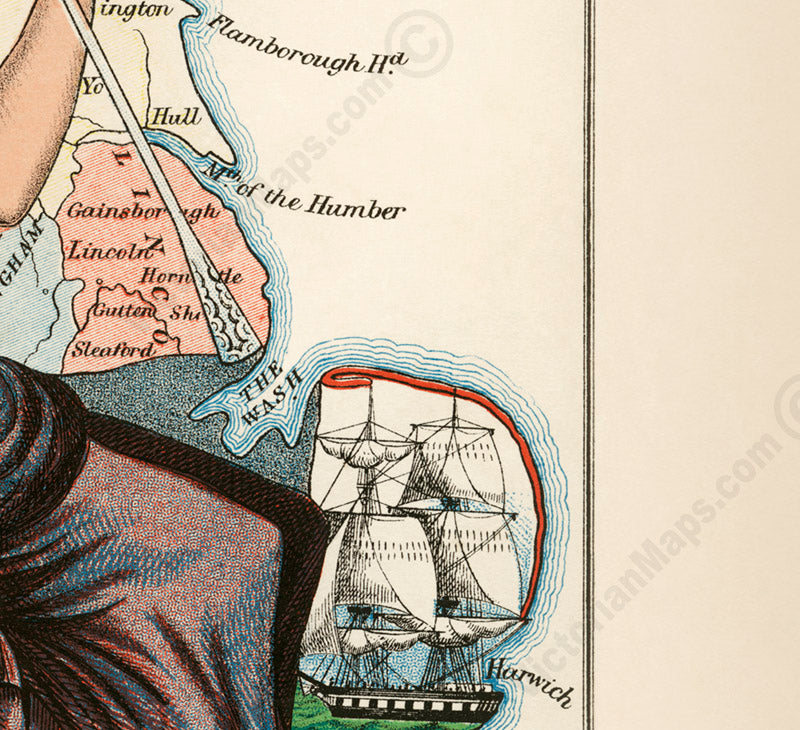 Beautiful England... - a humorous anthropomorphic map of England and Wales by W. Harvey, 1868