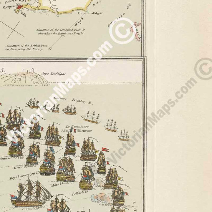 Fairburn's plan of Lord Nelson's victory over the combined fleet, off Trafalgar, October 21, 1805 - a broadside print by J. Fairburn, 1805 art poster canvas map gift
