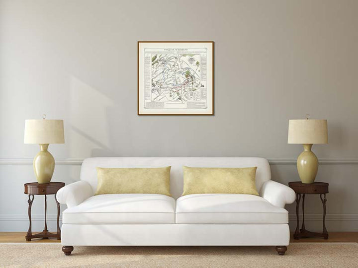 Field of Waterloo towards sunset, on June 18th 1815 - a plan map of the battle by Edward Cotton, 1854 art print poster canvas gift