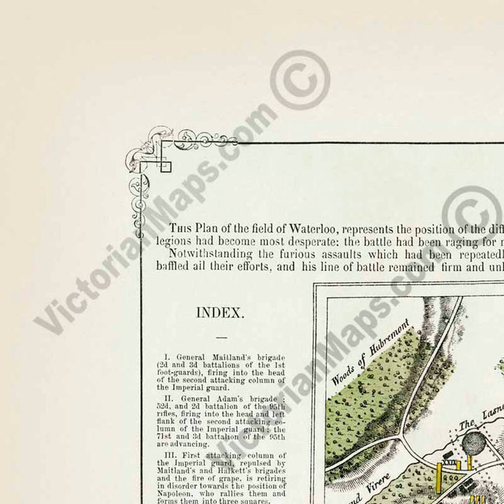 Field of Waterloo towards sunset, on June 18th 1815 - a plan map of the battle by Edward Cotton, 1854 art print poster canvas gift