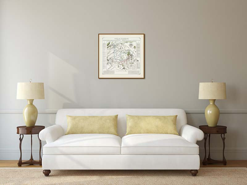Field of Waterloo towards sunset, on June 18th 1815 - a plan map of the battle by Edward Cotton, 1854 art print poster canvas gift