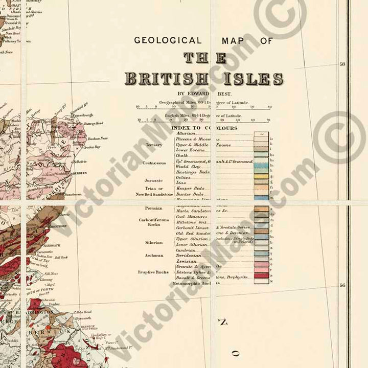 Geological map of the British Isles by E. Best & E. Stanford, 1893 art print poster canvas gift