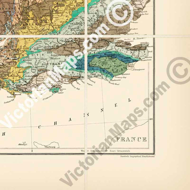 Geological map of the British Isles by E. Best & E. Stanford, 1893 art print poster canvas gift