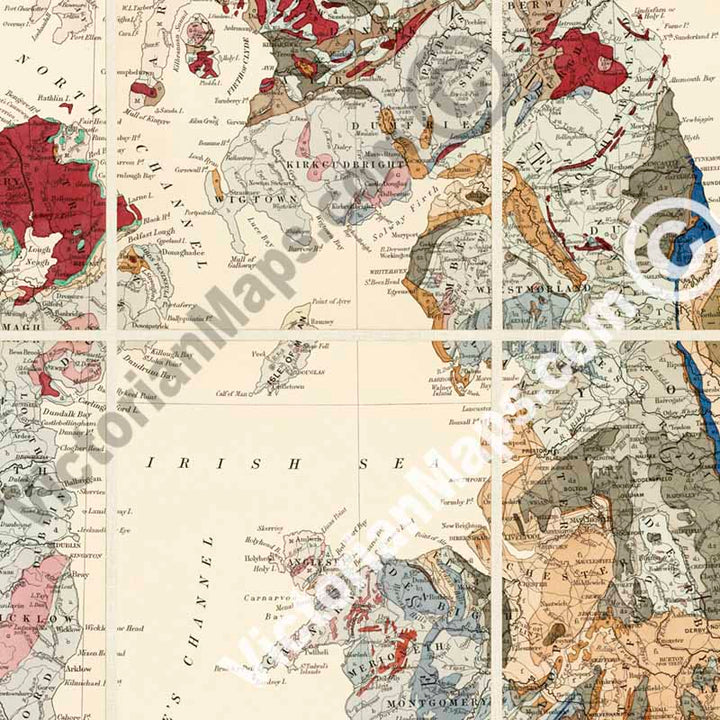 Geological map of the British Isles by E. Best & E. Stanford, 1893 art print poster canvas gift