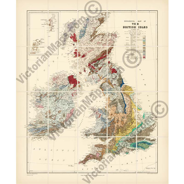 Geological map of the British Isles by E. Best & E. Stanford, 1893 art print poster canvas gift