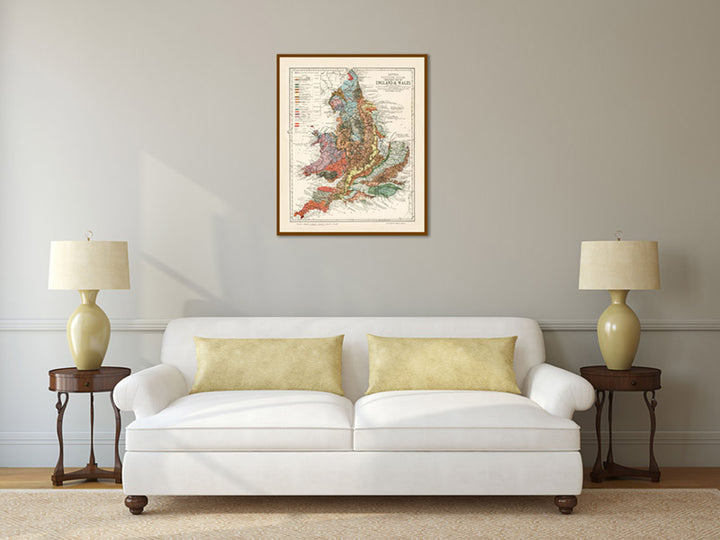 Geological map of England & Wales - an engraved hand-coloured map by H. W. Bristow, Lett's Popular Atlas, 1883 art print poster canvas gift