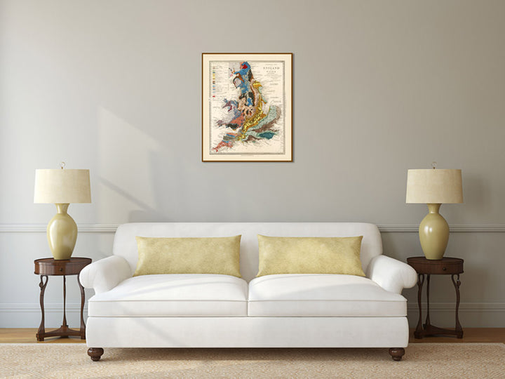 Geological map of England & Wales - a Victorian map by R. Murchison, 1842 art print poster canvas gift