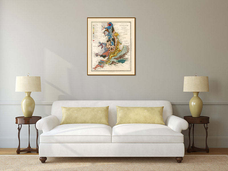 Geological map of England & Wales - a Victorian map by R. Murchison, 1842 art print poster canvas gift