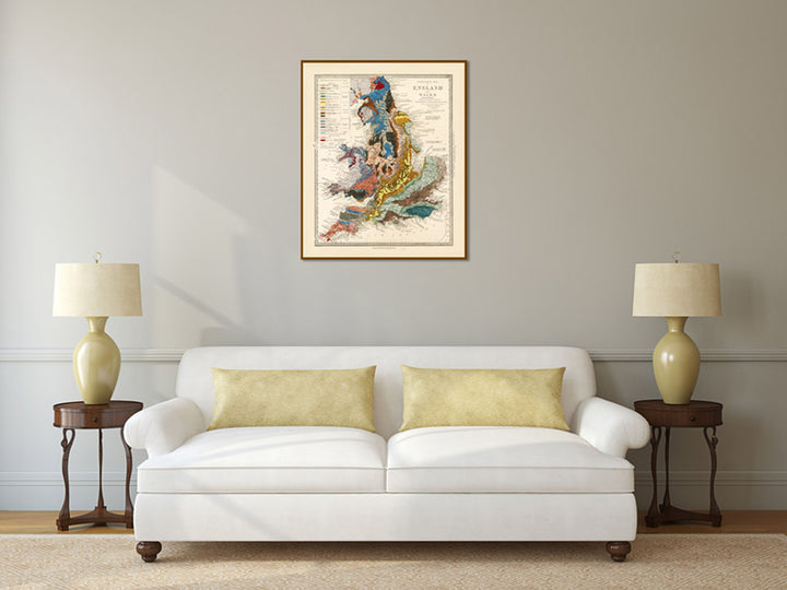Geological map of England & Wales - a Victorian map by R. Murchison, 1842 art print poster canvas gift