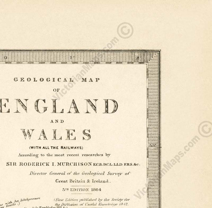 Geological map of England & Wales - a Victorian map by R. Murchison, 1842 art print poster canvas gift