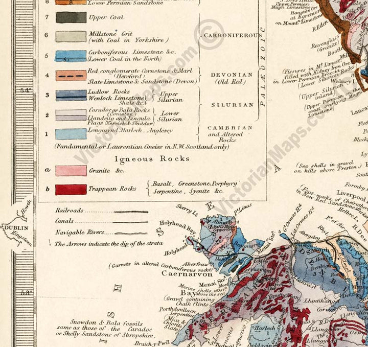 Geological map of England & Wales - a Victorian map by R. Murchison, 1842 art print poster canvas gift