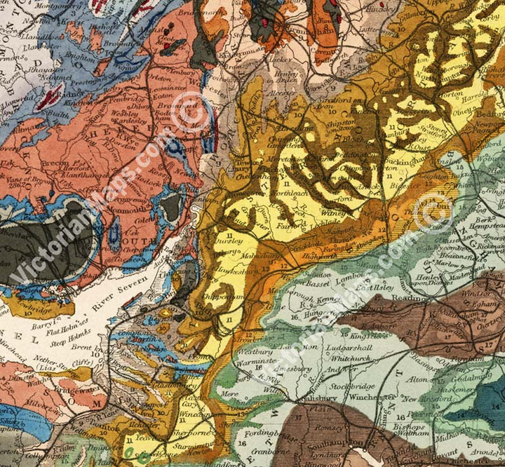Geological map of England & Wales - a Victorian map by R. Murchison, 1842 art print poster canvas gift