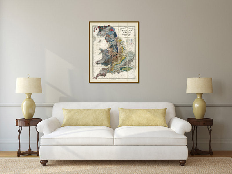 Geological map of England, Wales and the Southern part of Scotland - a map by E. Ravenstein, 1865 art print poster canvas gift