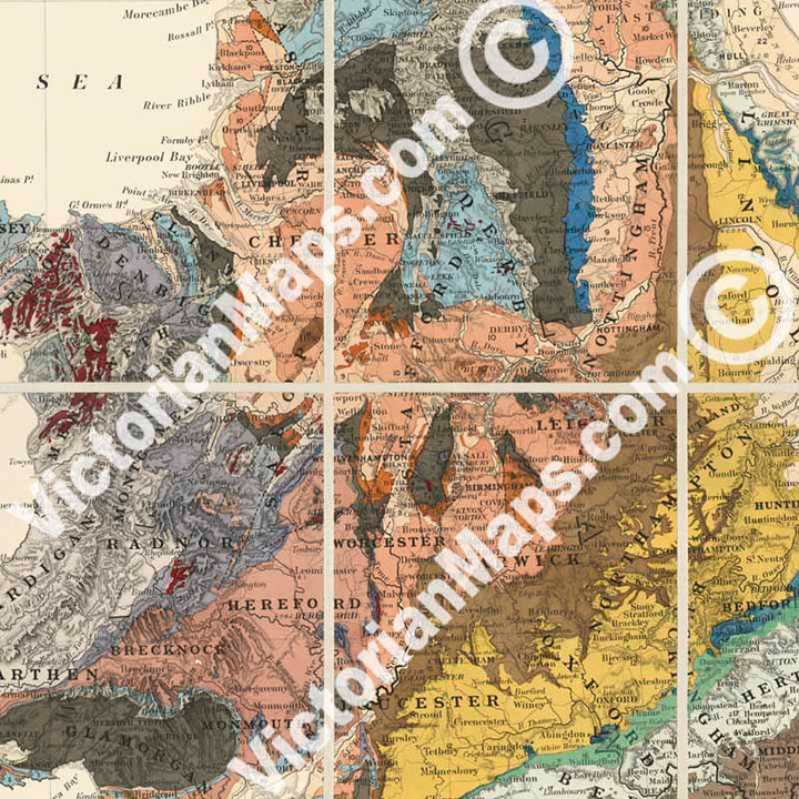 Geological map of The British Isles - an engraved hand-coloured folding map by A. C. Ramsay, E. Stanford, 1878 art print poster canvas gift