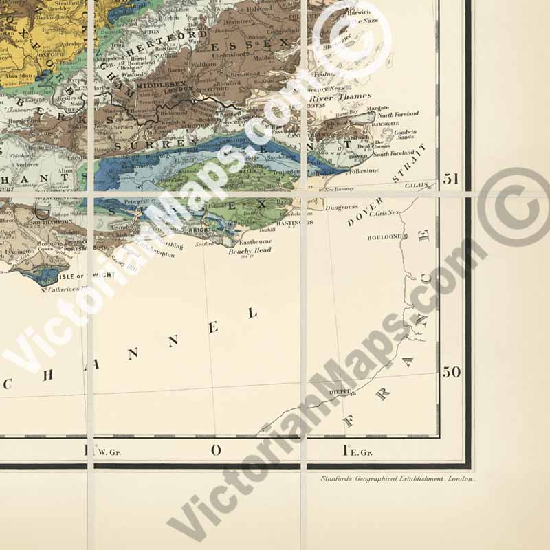 Geological map of The British Isles - an engraved hand-coloured folding map by A. C. Ramsay, E. Stanford, 1878 art print poster canvas gift