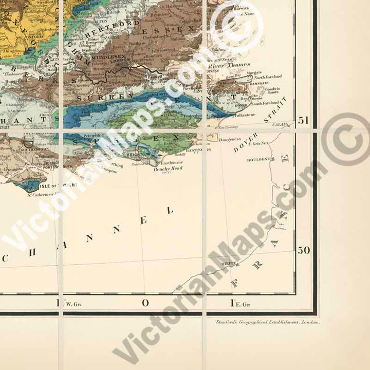 Geological map of The British Isles - an engraved hand-coloured folding map by A. C. Ramsay, E. Stanford, 1878 art print poster canvas gift