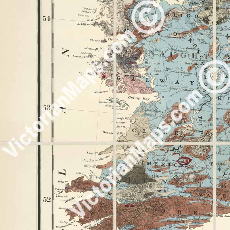 Geological map of The British Isles - an engraved hand-coloured folding map by A. C. Ramsay, E. Stanford, 1878 art print poster canvas gift