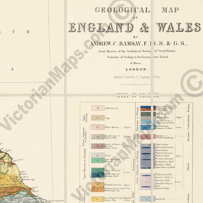 Geological map of England & Wales by Andrew C. Ramsay, published by E. Stanford in 1859 art print poster canvas gift