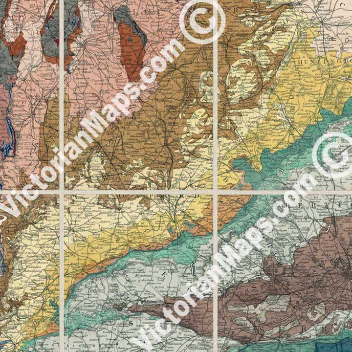 Geological map of England & Wales by Andrew C. Ramsay, published by E. Stanford in 1859 art print poster canvas gift