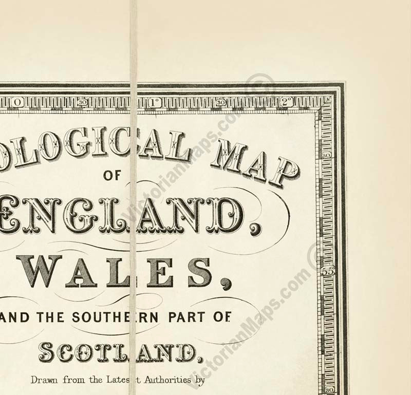 Geological map of England, Wales and the Southern part of Scotland - a map by E. Ravenstein, 1865 art print poster canvas gift