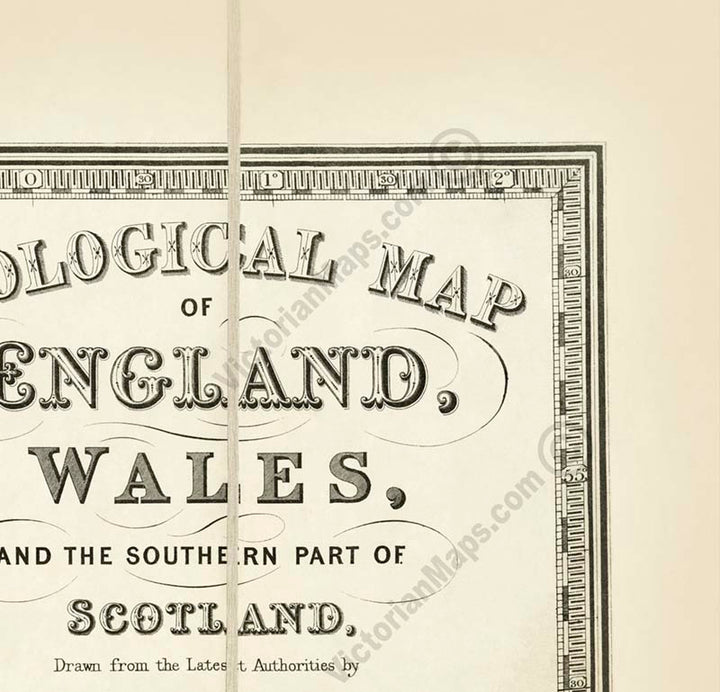 Geological map of England, Wales and the Southern part of Scotland - a map by E. Ravenstein, 1865 art print poster canvas gift