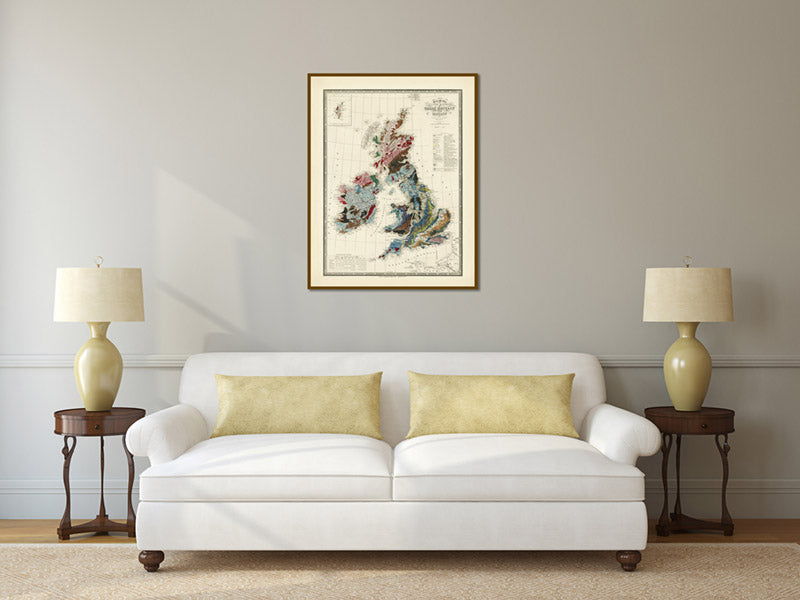 Geological map of United Kingdom of Great Britain & Ireland - a map of the British Isles by J. Wyld, 1844 art print poster canvas gift