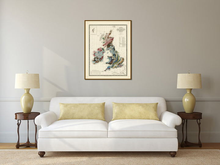 Geological map of United Kingdom of Great Britain & Ireland - a map of the British Isles by J. Wyld, 1844 art print poster canvas gift