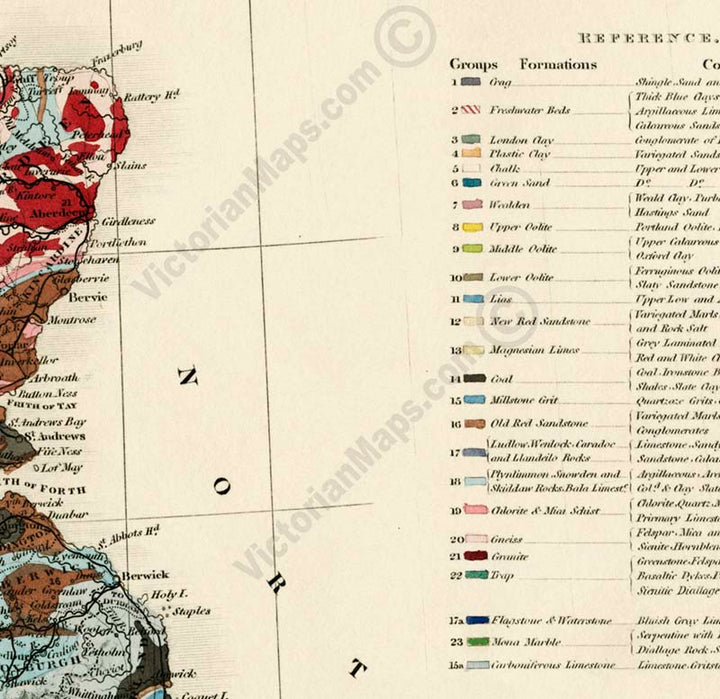 Geological map of United Kingdom of Great Britain & Ireland - a map of the British Isles by J. Wyld, 1844 art print poster canvas gift