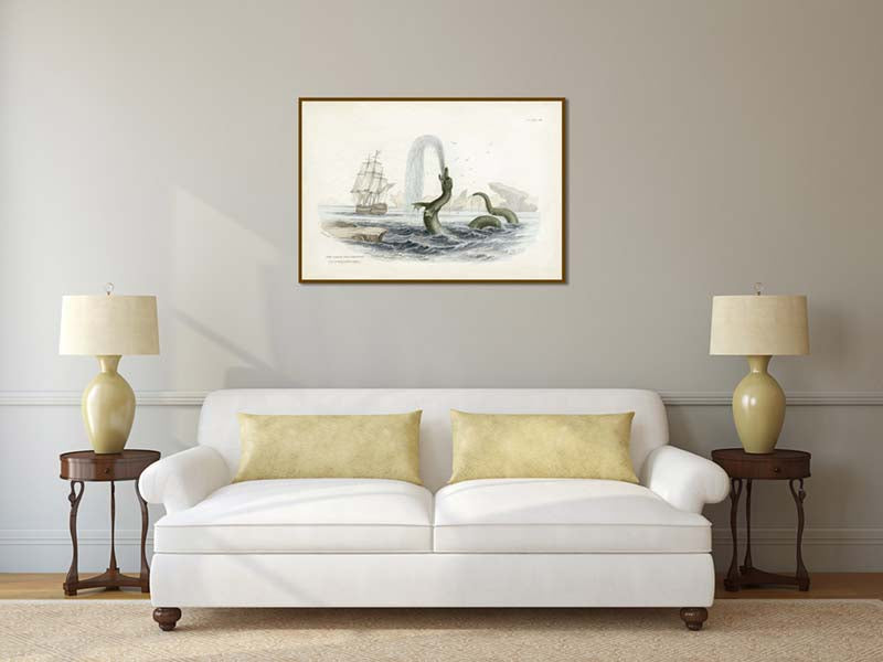 The Great Sea Serpent according to Hans Egede - an engraved hand-coloured print by W. Jardine, 1833 art poster canvas gift