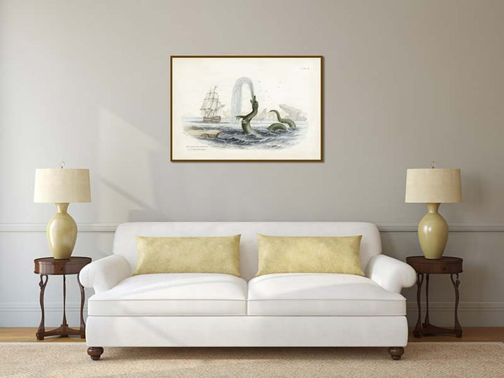 The Great Sea Serpent according to Hans Egede - an engraved hand-coloured print by W. Jardine, 1833 art poster canvas gift