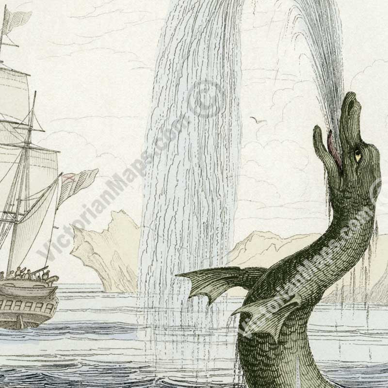The Great Sea Serpent according to Hans Egede - an engraved hand-coloured print by W. Jardine, 1833 art poster canvas gift